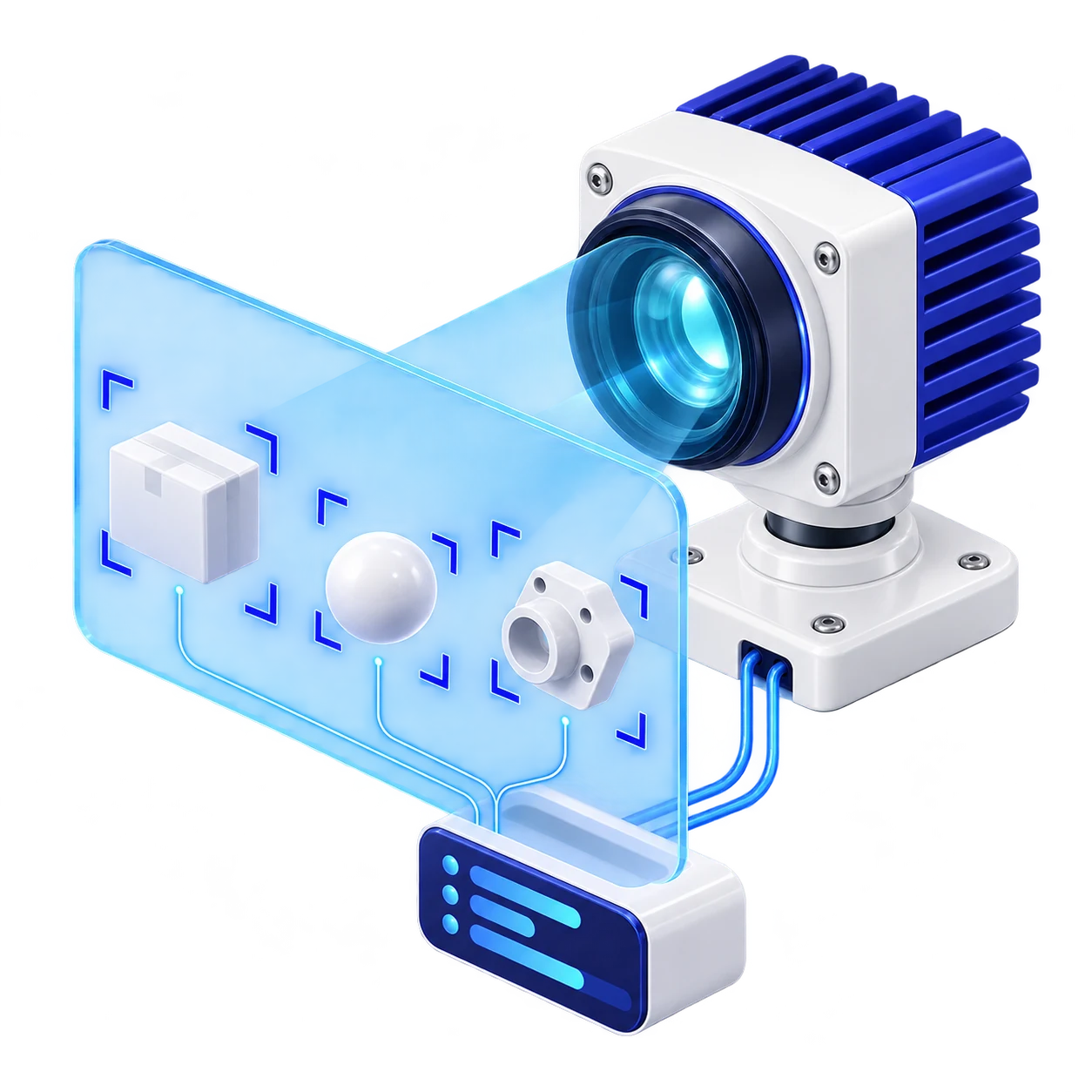 3D illustration of a camera and object analysis