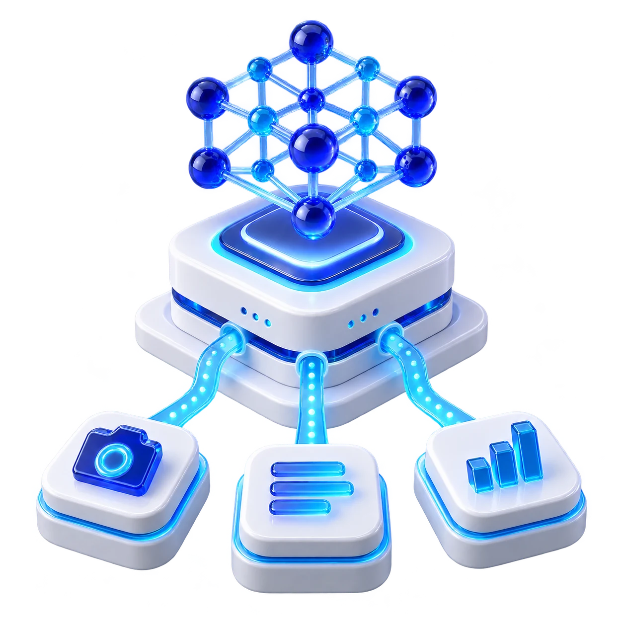 3D illustration of a neural network and data modules