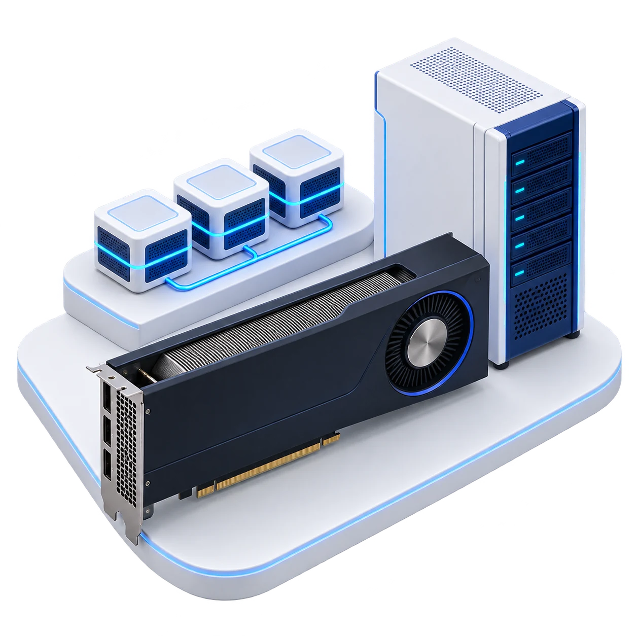 Conceptual illustration of a professional GPU and computing server