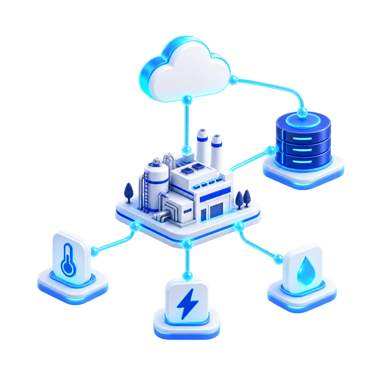 3D illustration of an industrial facility and cloud sensor network
