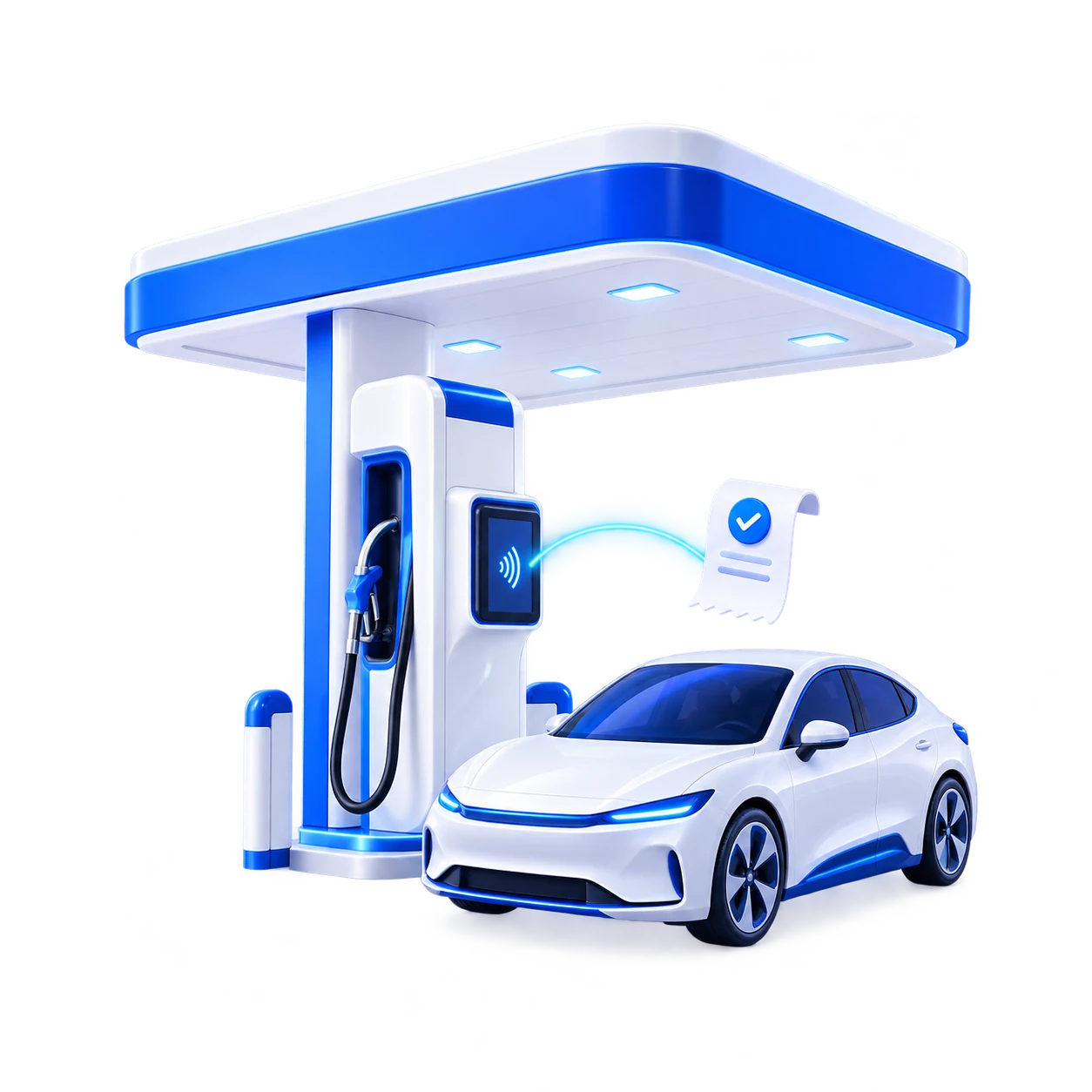 A vehicle at a fuel pump with a payment terminal